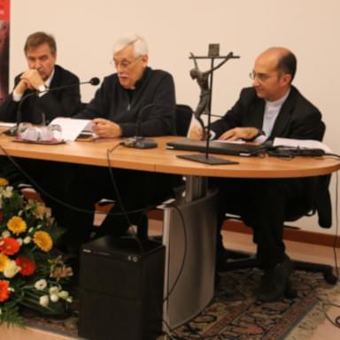 Jesuit fathers Arturo Sosa and Luciano Larivera at a cultural event in the Veritas Center of Trieste