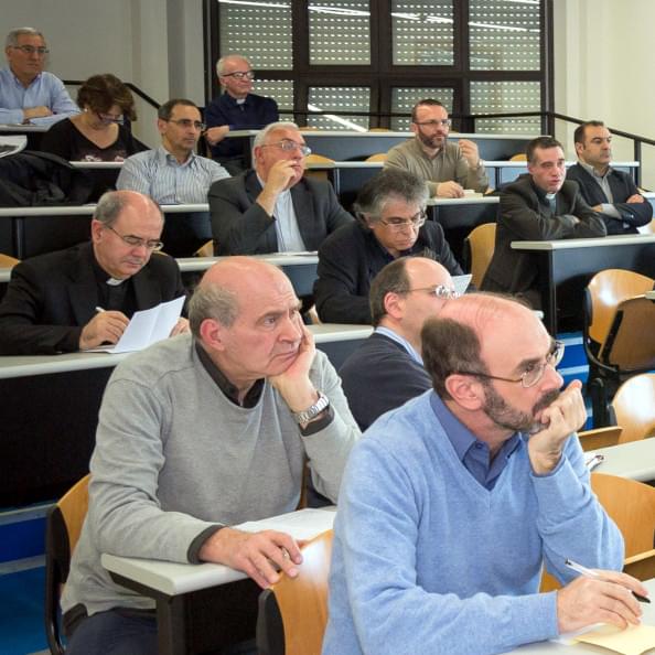 The classroom during a lesson at the Pontifical Theological Faculty of Sardinia